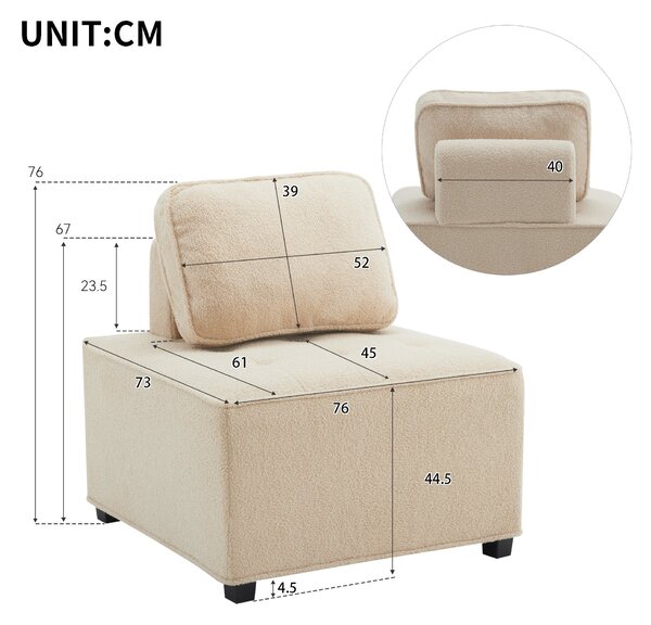 Divano Modulare e Confortevole per Soggiorno in Velluto Teddy, Combinabile, Capacità di Carico 150 kg per Posto, Poltrone Sofa Divani, Beige