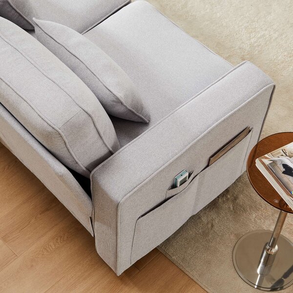 Divano 4 Posti In Tessuto Lino Beige Con Cuscini E Tasche - Moderno, Comodo Per Soggiorno E Camera - Foto 8