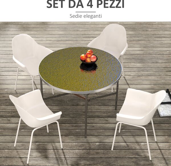 Outsunny Set 4 Sedie da Giardino con Piedini Antiscivolo, in PP e Acciaio, 59x55x84 cm, Grigio|Aosom