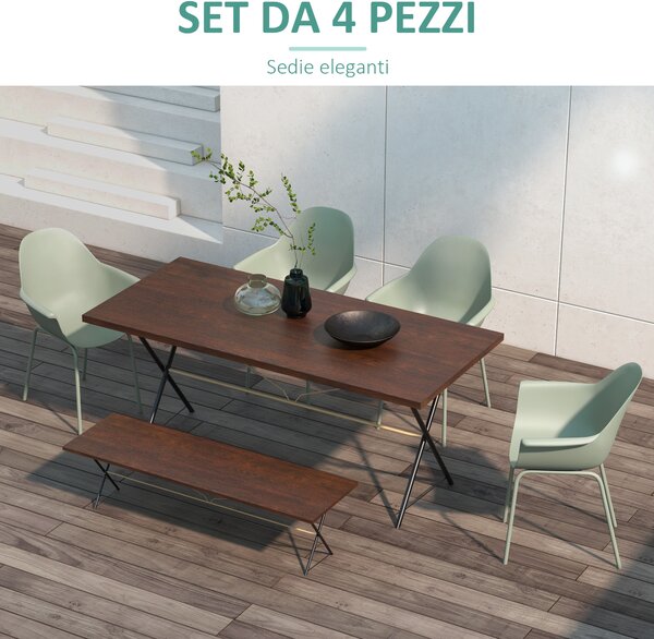 Outsunny Set 4 Sedie da Giardino con Piedini Antiscivolo, in PP e Acciaio, 59x55x84 cm, Verde | Aosom Italy