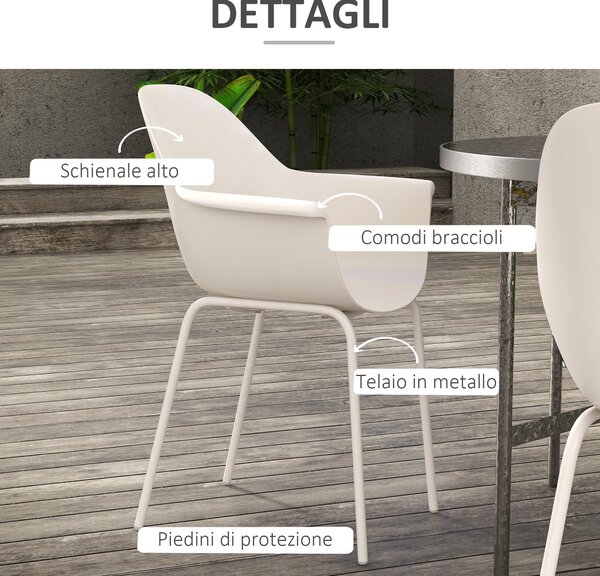 Outsunny Set 4 Sedie da Giardino con Piedini Antiscivolo, in PP e Acciaio, 59x55x84 cm, Grigio|Aosom