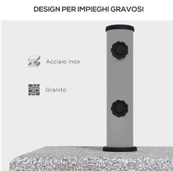 Outsunny Base per Ombrellone da 28kg in Granito con Maniglia Estensibile e Rotelle, 41x41x37.5cm, Grigio|Aosom