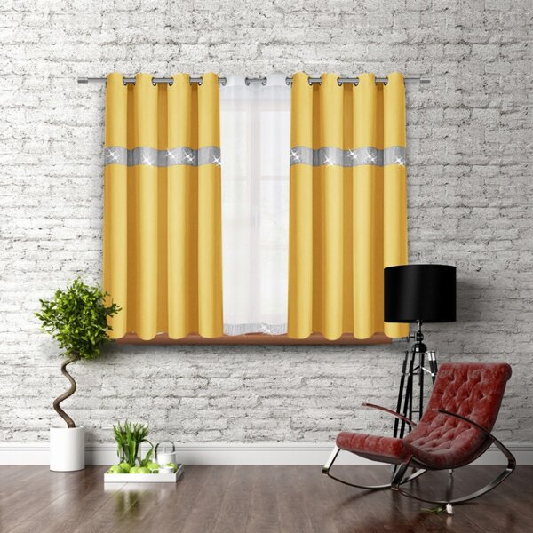 Tenda su anelli con zirconi 140x160 cm giallo pastello