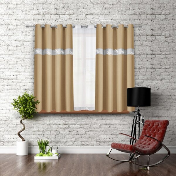 Tenda su anelli con zirconi 140x160 cm beige