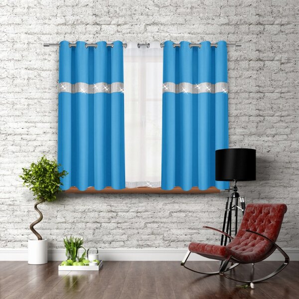 Tenda su anelli con zirconi 140x160 cm ceruleo