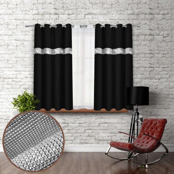 Tenda su anelli con zirconi 140x160 cm nero
