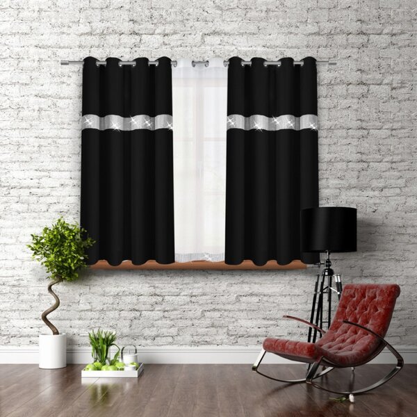 Tenda su anelli con zirconi 140x160 cm nero