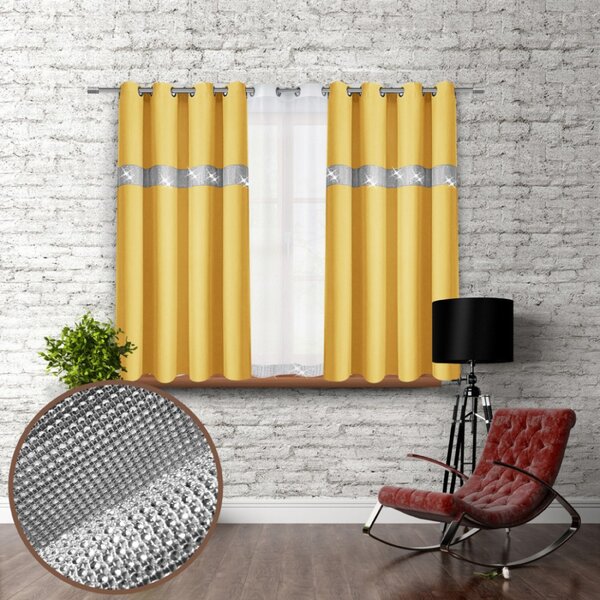 Tenda su anelli con zirconi 140x160 cm giallo pastello