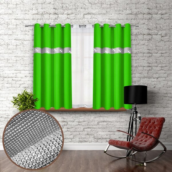 Tenda su anelli con zirconi 140x160 cm verde chiaro