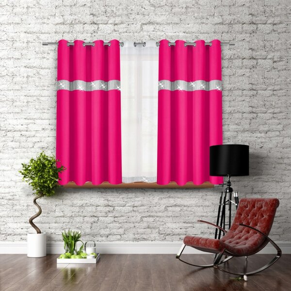 Tenda su anelli con zirconi 140x160 cm rosa scuro