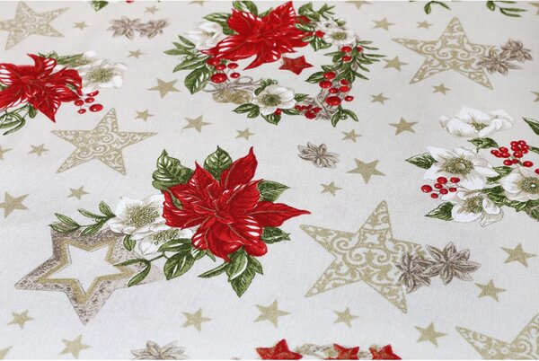 Tessuto cotone al metro - tela - Rose di Natale beige, altezza 140 cm