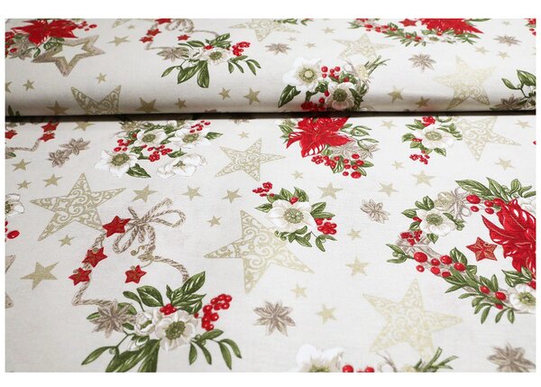 Tessuto cotone al metro - tela - Rose di Natale beige, altezza 140 cm