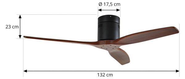 Ventilatore da soffitto Lucande Vindur, nero, legno, DC, silenzioso Vindur, Nero, Soggiorno / Sala da pranzo, Metallo, Moderno