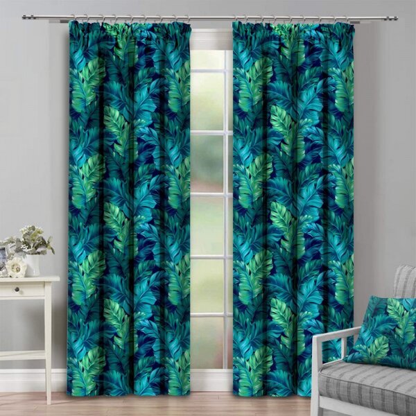 Tenda con nastro 140x250 cm verde acqua, foglie esotiche