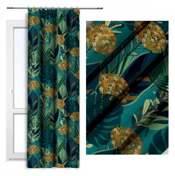 Tenda con nastro 140x250 cm foglie verde scuro