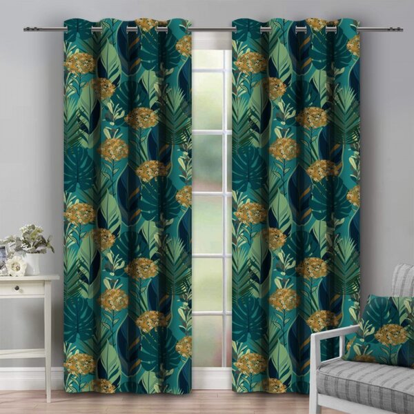 Tenda su anelli 140x250 cm foglie verde scuro