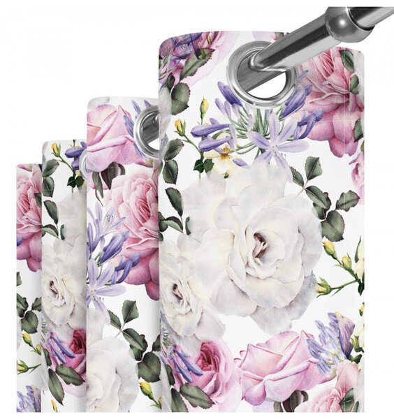 Tenda su anelli 140x250 cm bianco, fiori