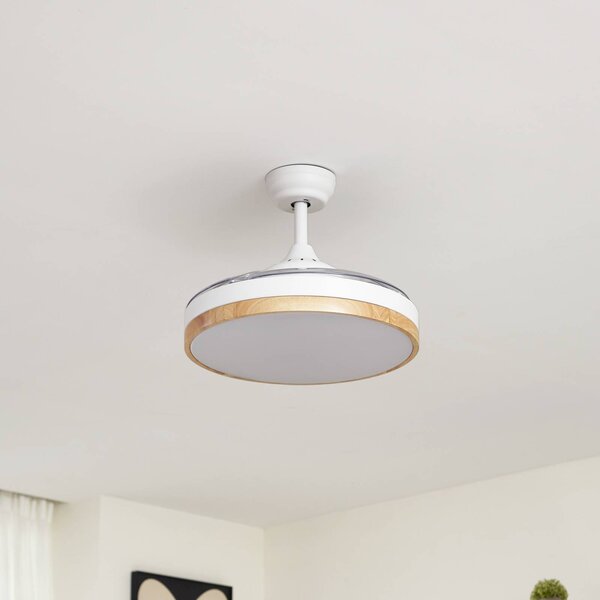 Ventilatore da soffitto LED Lindby Oras, bianco, DC, silenzioso, Ø 107 cm Oras, Bianco / Opale, Soggiorno / Sala da pranzo, Metallo, Moderno