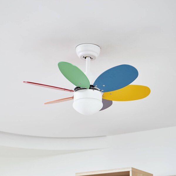 Ventilatore da soffitto Lindby con luce Litur, silenzioso, Ø 77 cm, E27 Litur, Bianco / Opale, Cameretta, Metallo, Moderno