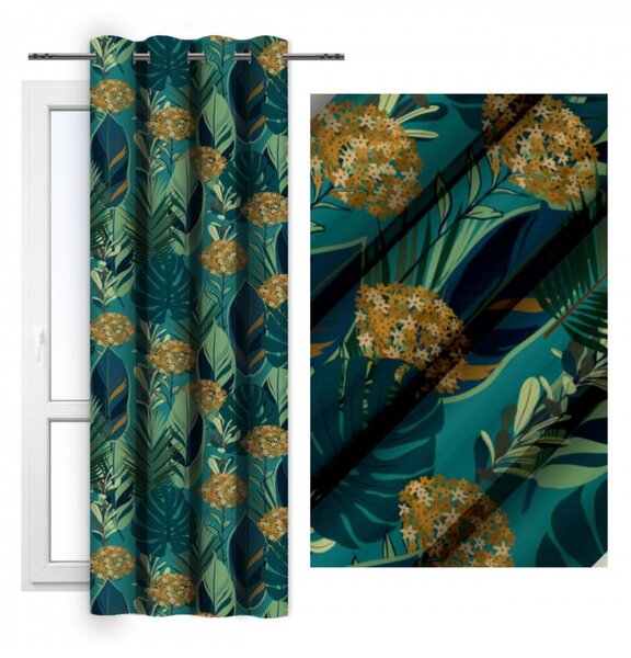 Tenda su anelli 140x250 cm foglie verde scuro
