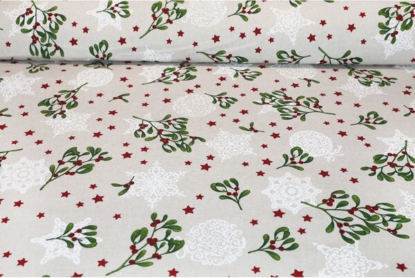 Federa decorativa natalizia con morbide stelle e rametti di agrifoglio