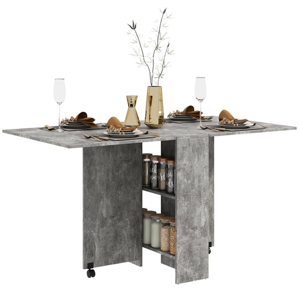 HOMCOM Tavolo Pieghevole in Legno per 4-6 Persone con Ruote, 75x140x74cm, Grigio|Aosom