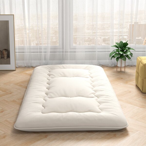 Costway Materasso futon portatile con copertura lavabile sacca da trasporto, Tappeto arrotolabile per pavimento 90cm Beige