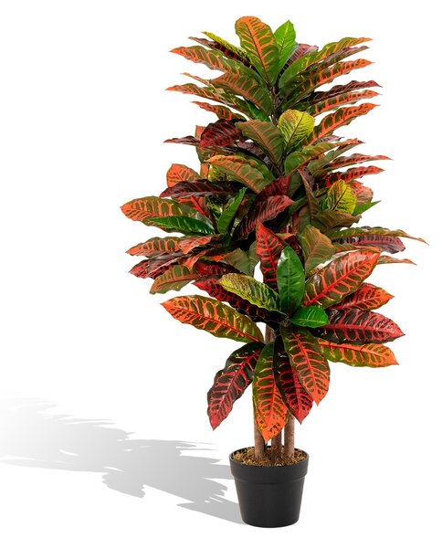 Costway Pianta artificiale di croton 100cm con foglie variopinte tronco naturale in legno, Albero di croton finto per casa