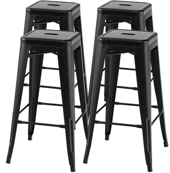 Costway Set di 4 sgabelli da bar alti 76cm con poggiapiedi piedini in gomma, Sgabelli impilabili per cucina bar Nero