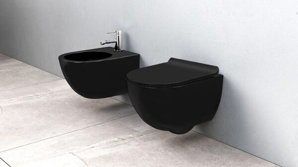 Set vaso WC CARLO Mini Black Mat + Bidet Carlo Black