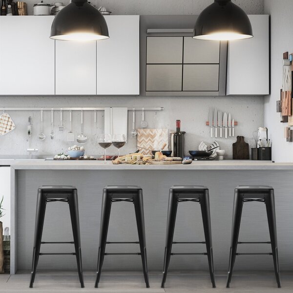 Costway Set di 4 sgabelli da bar alti 76cm con poggiapiedi piedini in gomma, Sgabelli impilabili per cucina bar Nero