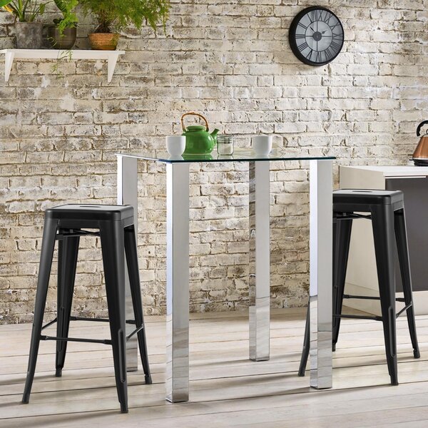 Costway Set di 4 sgabelli da bar alti 76cm con poggiapiedi piedini in gomma, Sgabelli impilabili per cucina bar Nero