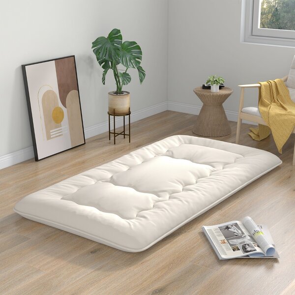 Costway Materasso futon portatile con copertura lavabile sacca da trasporto, Tappeto arrotolabile per pavimento 90cm Beige