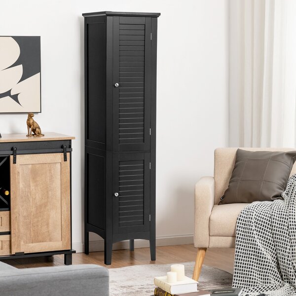 Costway Mobile bagno alto con 2 ante 5 vani, Colonna bagno da terra salvaspazio 37x37x160cm Nero