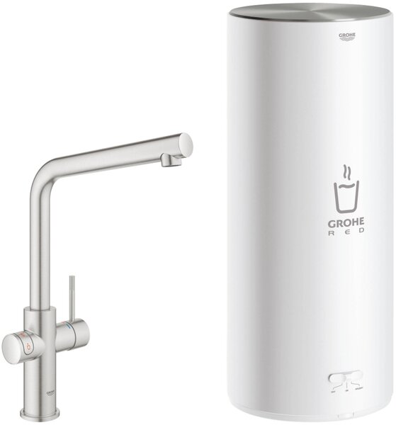 Rubinetto per acqua bollente Grohe Red con bocca a L e bollitore Supersteel