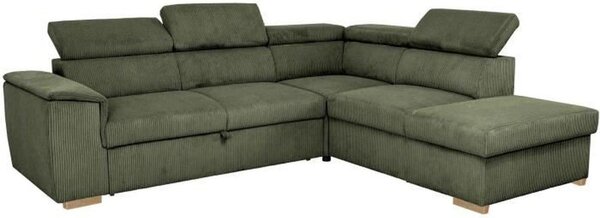 Divano angolare convertibile reversibile - 5 posti - DAYTONA - Velluto kaki - Vano contenitore - L260 x H94 x P216 cm