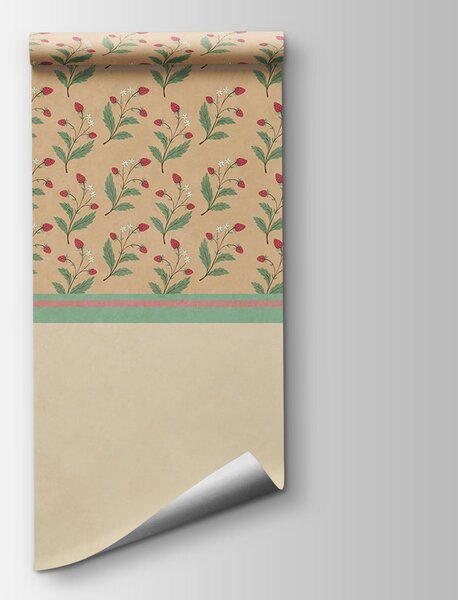 Carta da parati Motivo di fiori e foglie su sfondo beige, Carta da parati Floreale, Carta da parati popolare, t00796 - Tapeko.it