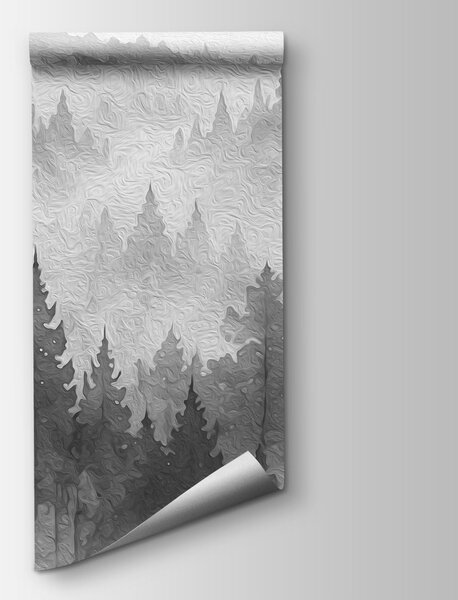 Carta da parati Paesaggio montano con nebbia e alberi, Carta da parati Natura, Carta da parati popolare, t00800 - Tapeko.it