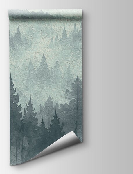 Carta da parati Paesaggio montano nebbioso con alberi e un fiume, Carta da parati Natura, Carta da parati popolare, t00800v2 - Tapeko.it
