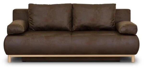 Divano letto a 3 posti MIKA - Tessuto in pelle vintage marrone scuro - Con contenitore - 192 x 84 x 93 cm
