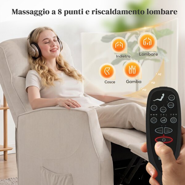 HOMCOM Poltrona Elettrica Alzapersona Poltrona Relax Massaggiante, Beige | Aosom Italy