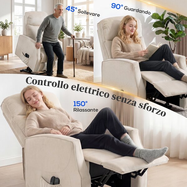 HOMCOM Poltrona Elettrica Alzapersona Poltrona Relax Massaggiante, Beige | Aosom Italy