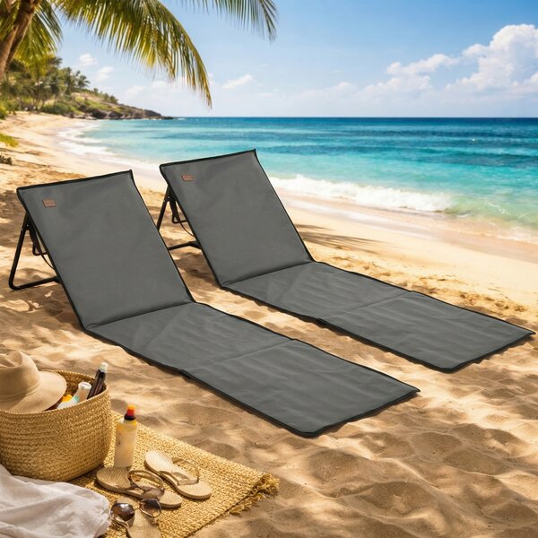 Outsunny Set 2 Sdraio da Spiaggia Pieghevoli e Regolabili con Tasca, in Acciaio e Poliestere, 142x51x40 cm, Grigio | Aosom Italy