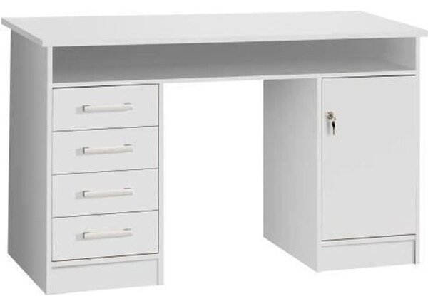 Scrivania ALICANTE Key, 1 anta, 4 cassetti - Decoro in carta bianca - L 126 x P 55 x H 76 cm