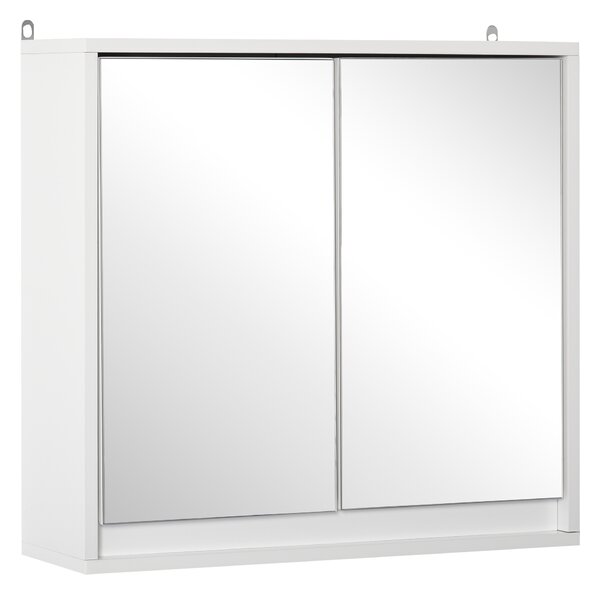 Homcom Mobile Specchiera Bagno a Parete, Armadietto con Ripiano Regolabile e Doppia Porta a Vetro, Bianco, 48x14.5x45cm|Aosom ital