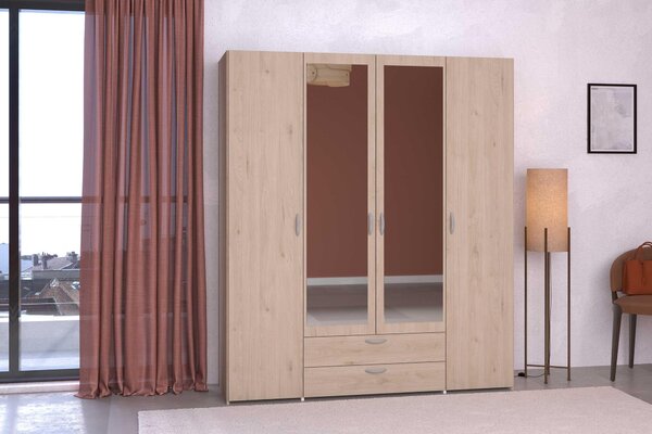 Parisot - Modello Daily 13 | Armadio - 4 ante, marrone con specchio, 160x185x51 cm