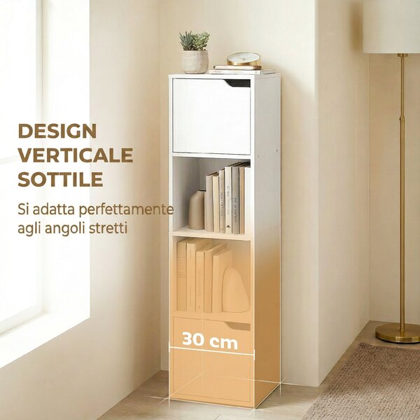 HOMCOM Libreria con 2 Armadietti e Ante, Scaffale a 4 Ripiani, Bianco | Aosom Italy