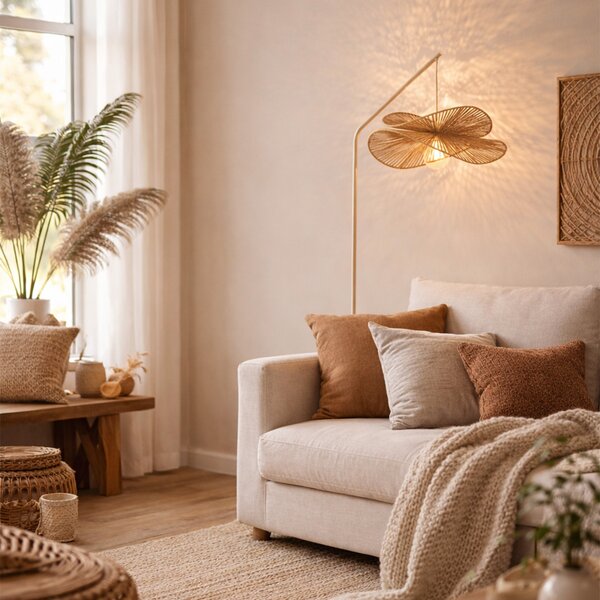 Lampada da terra Art Déco beige con paralume beige - Nest