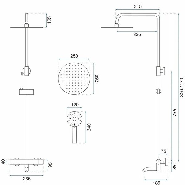 Set Doccia da incasso con Termostatato Lungo Titan