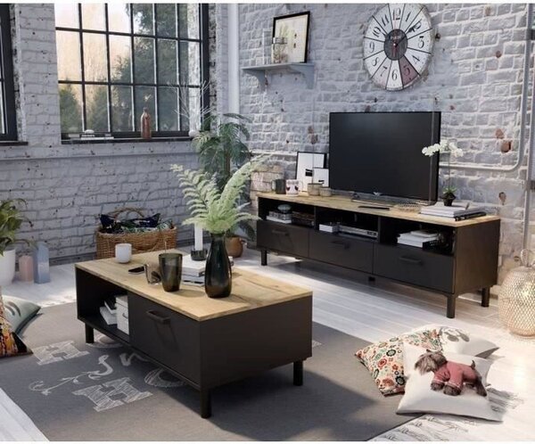 Set TV e tavolino: Tavolino: 110 x 55 x 40 cm – Mobile TV: 159 x 40 x 49 cm